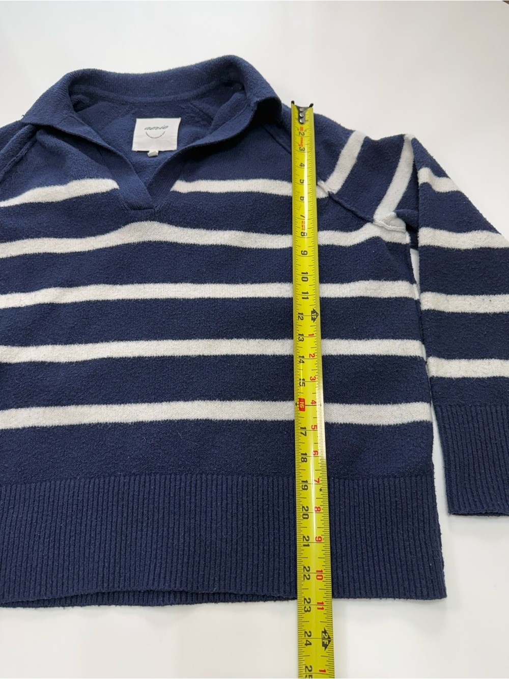 aerie Navy and White Striped V-Neck Pullover - Picture 3 of 6